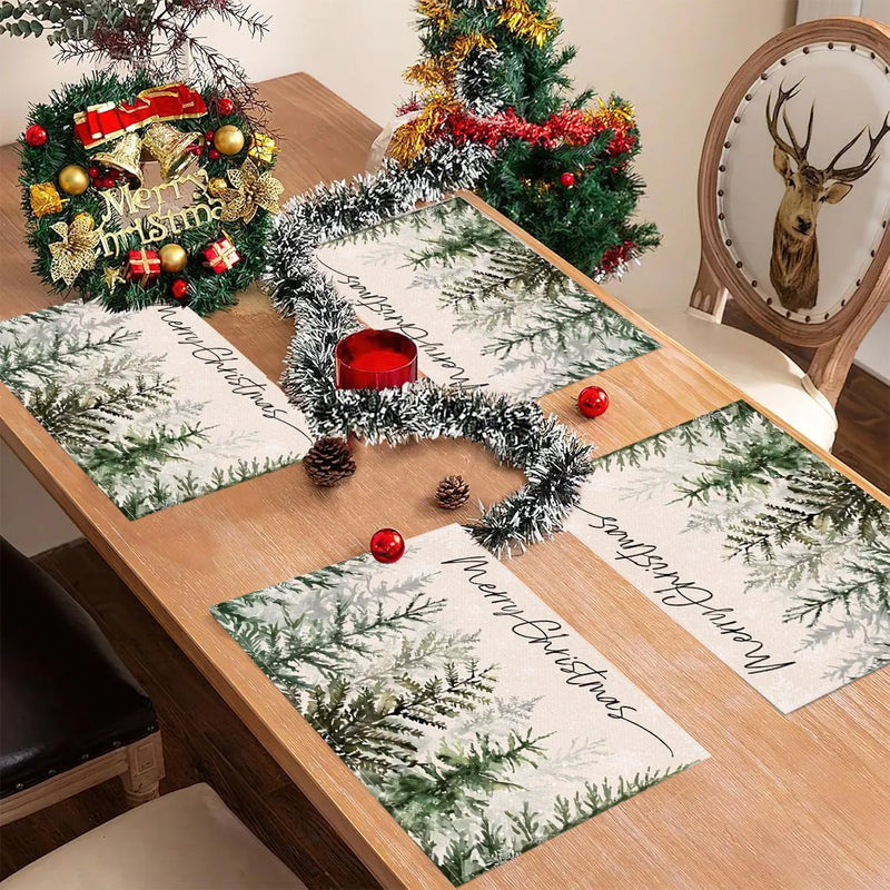 Jogo Americano Natal 2025 – Linho Premium, Estampa Árvore e Rena (Kit Completo)