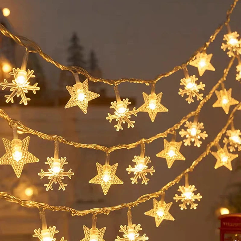 Luzes de Natal de LED com Estrelas e flocos de neve