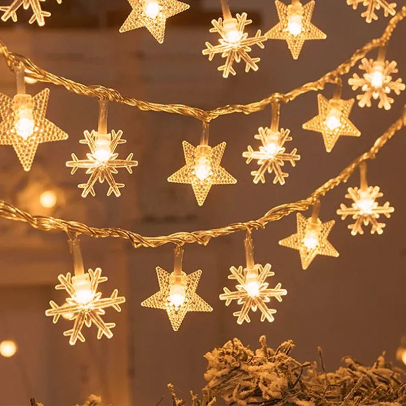 Luzes de Natal de LED com Estrelas e flocos de neve