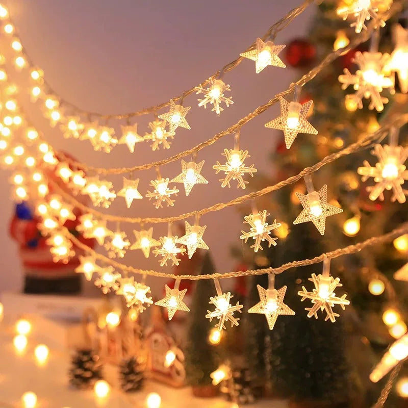 Luzes de Natal de LED com Estrelas e flocos de neve