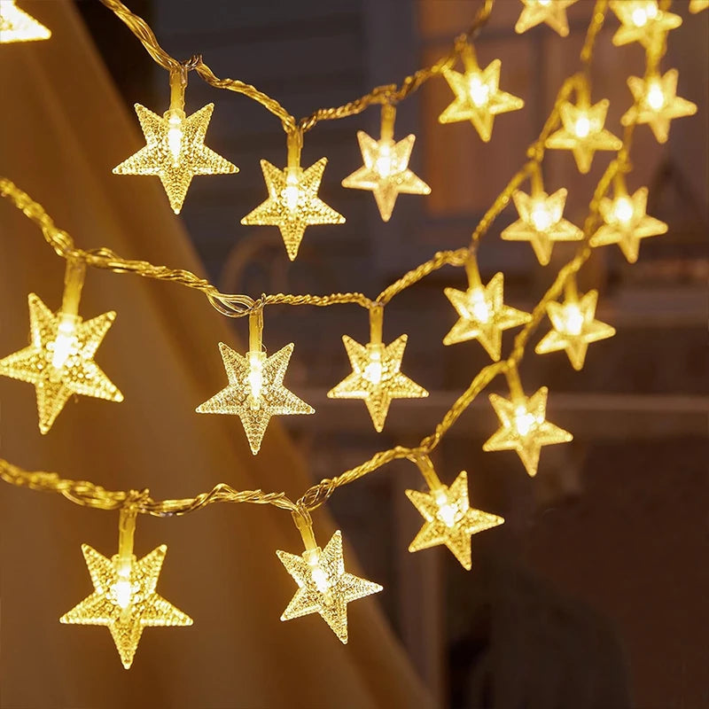 Luzes de Natal de LED com Estrelas e flocos de neve